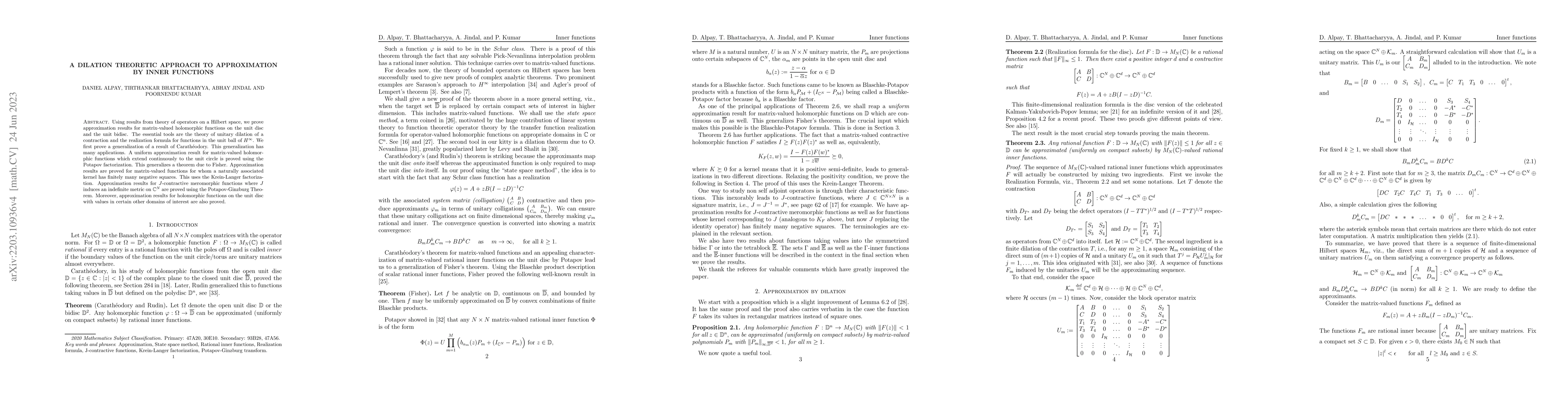Thumbnail for A dilation theoretic approach to approximation by inner functions