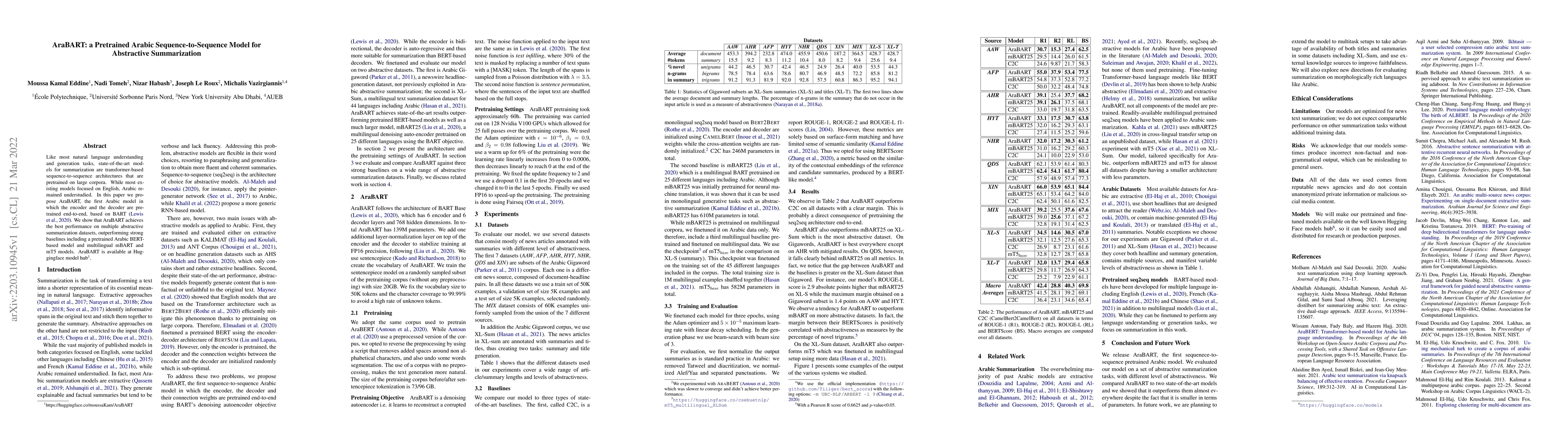 Thumbnail for AraBART: a Pretrained Arabic Sequence-to-Sequence Model for Abstractive
  Summarization