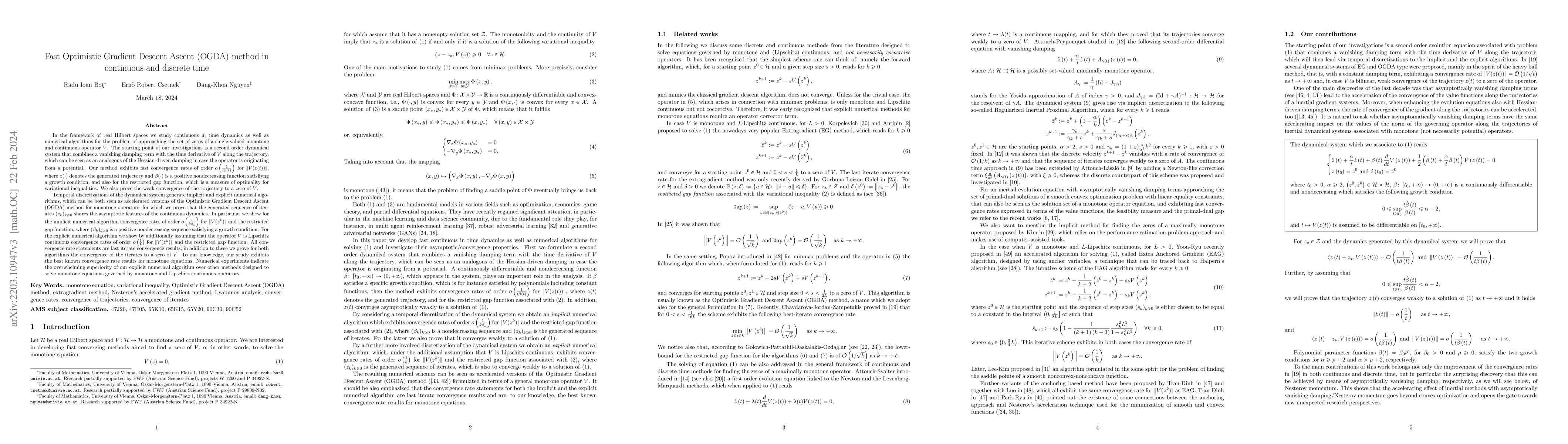 Thumbnail for Fast Optimistic Gradient Descent Ascent (OGDA) method in continuous and
  discrete time