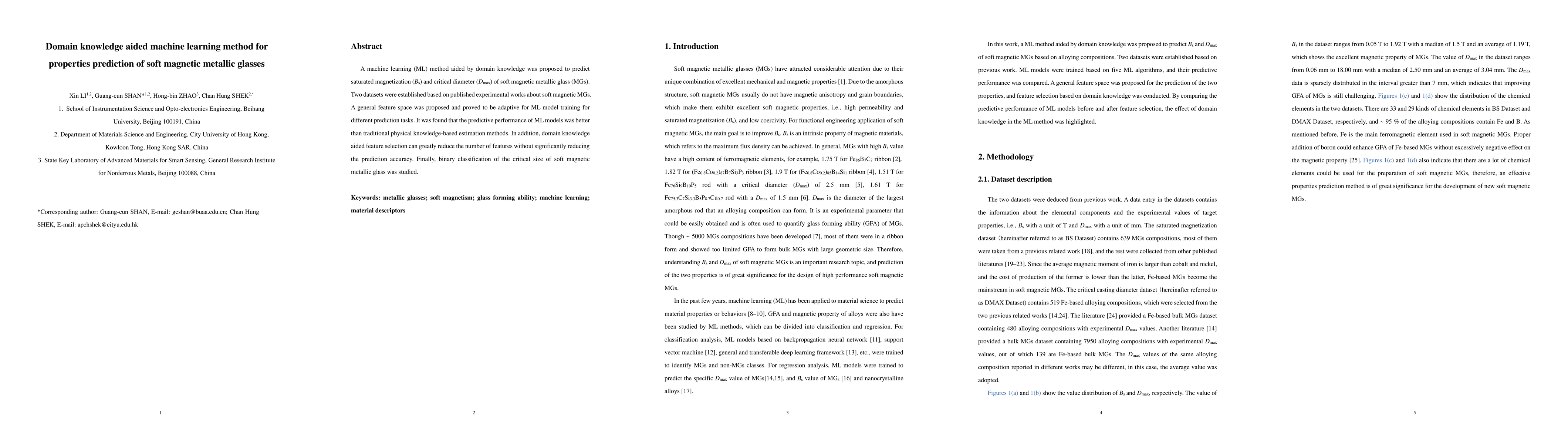 Thumbnail for Domain-knowledge-aided machine learning method for properties prediction
  of soft magnetic metallic glasses