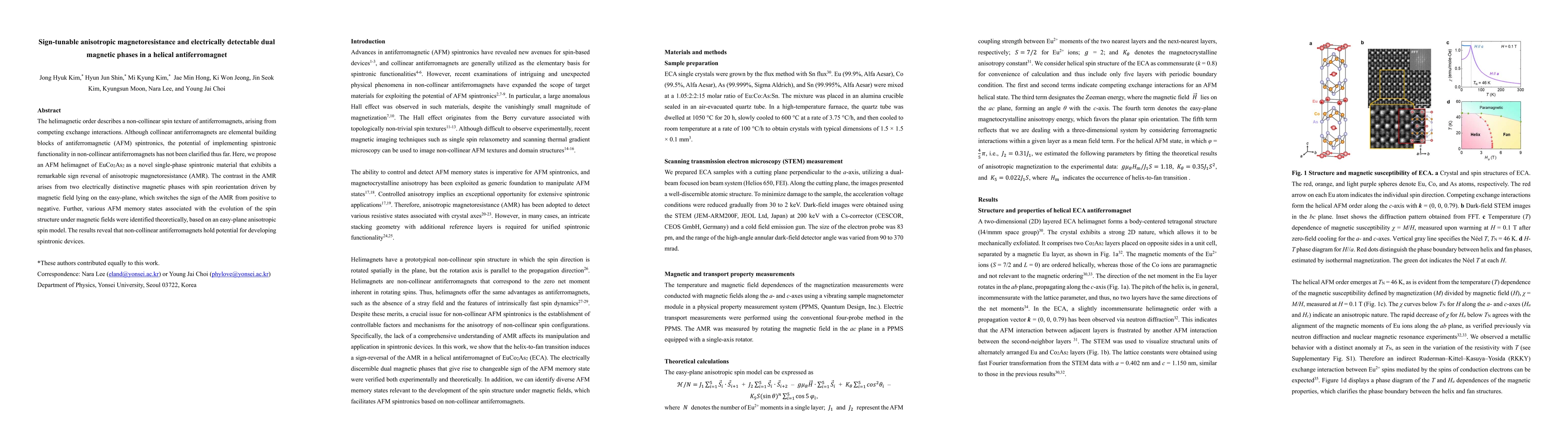 Thumbnail for Sign-tunable anisotropic magnetoresistance and electrically detectable
  dual magnetic phases in a helical antiferromagnet