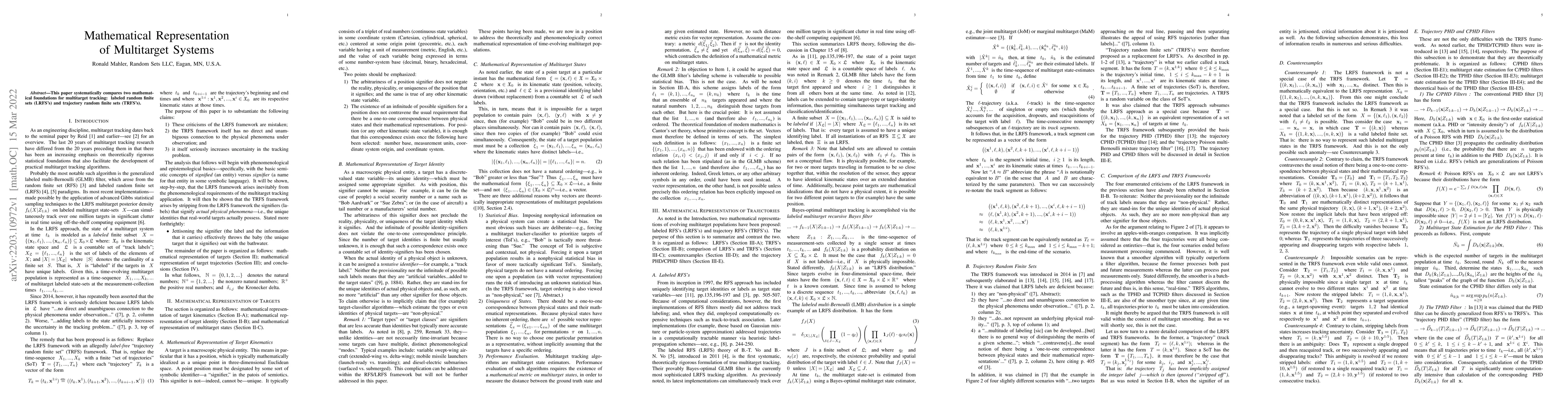 Thumbnail for Mathematical Representation of Multitarget Systems
