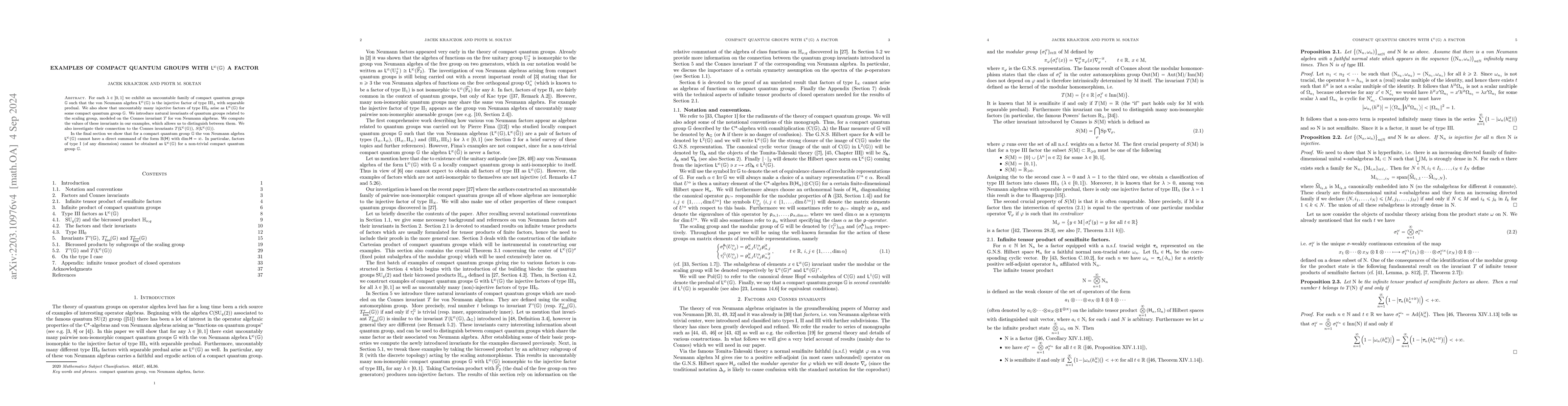 Thumbnail for Examples of compact quantum groups with
  $\operatorname{\mathsf{L}^{\!\infty}}(\mathbb{G})$ a factor