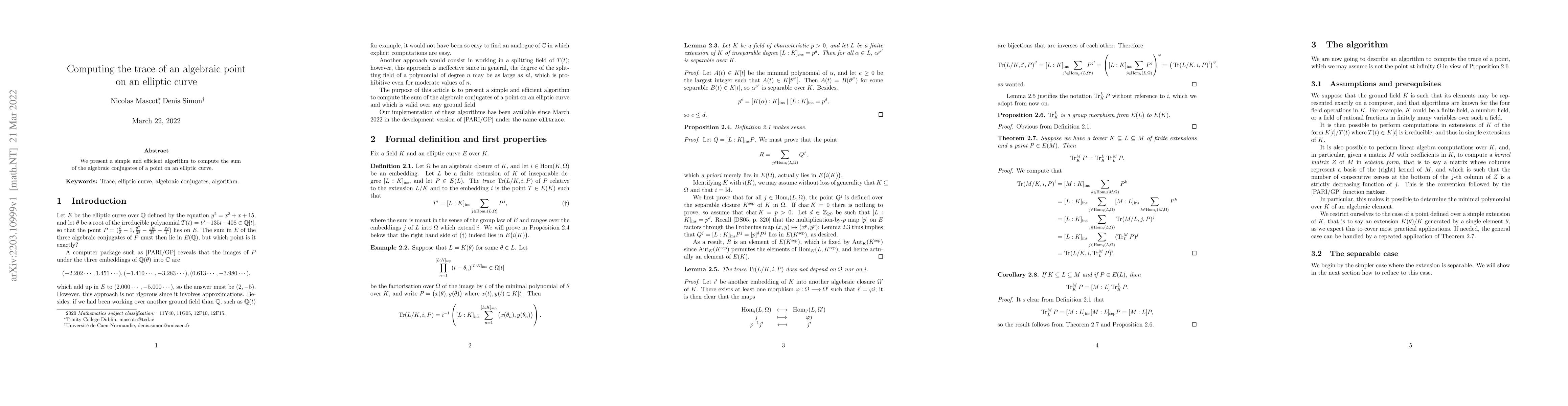Thumbnail for Computing the trace of an algebraic point on an elliptic curve