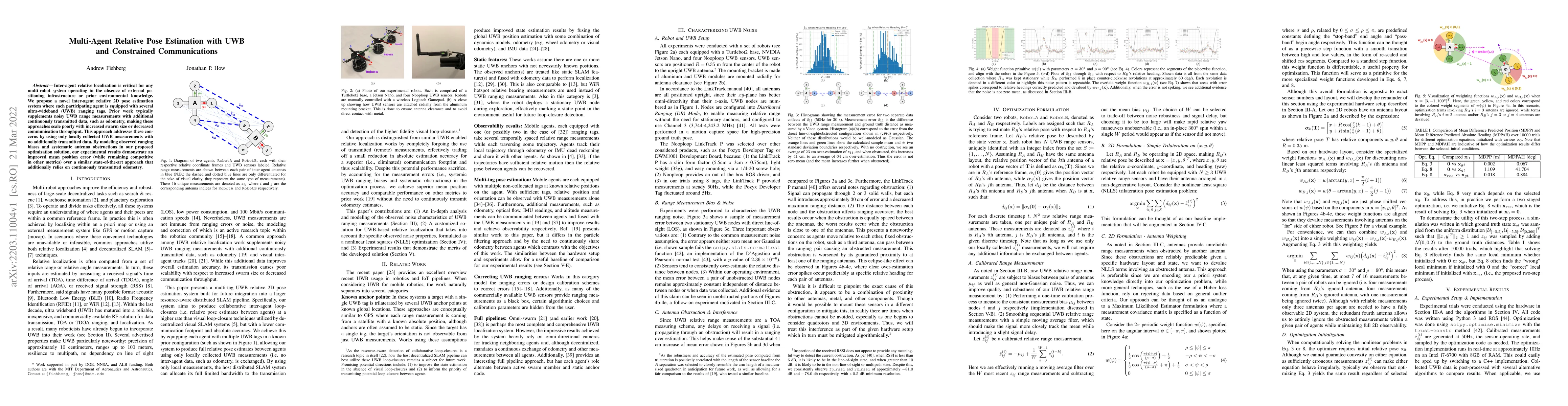 Thumbnail for Multi-Agent Relative Pose Estimation with UWB and Constrained
  Communications