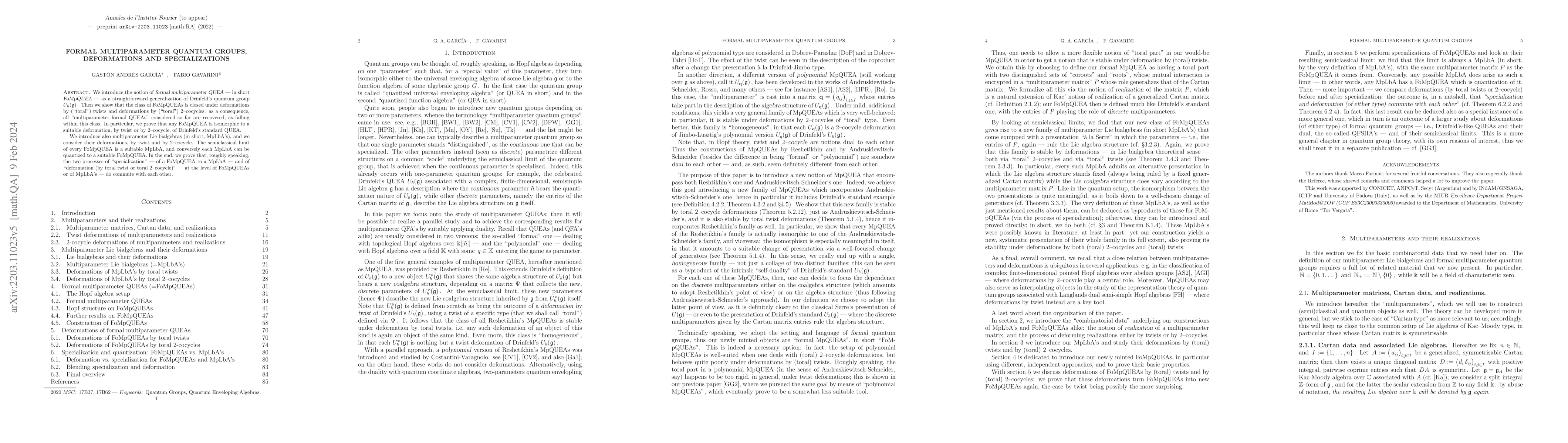 Thumbnail for Formal multiparameter quantum groups, deformations and specializations