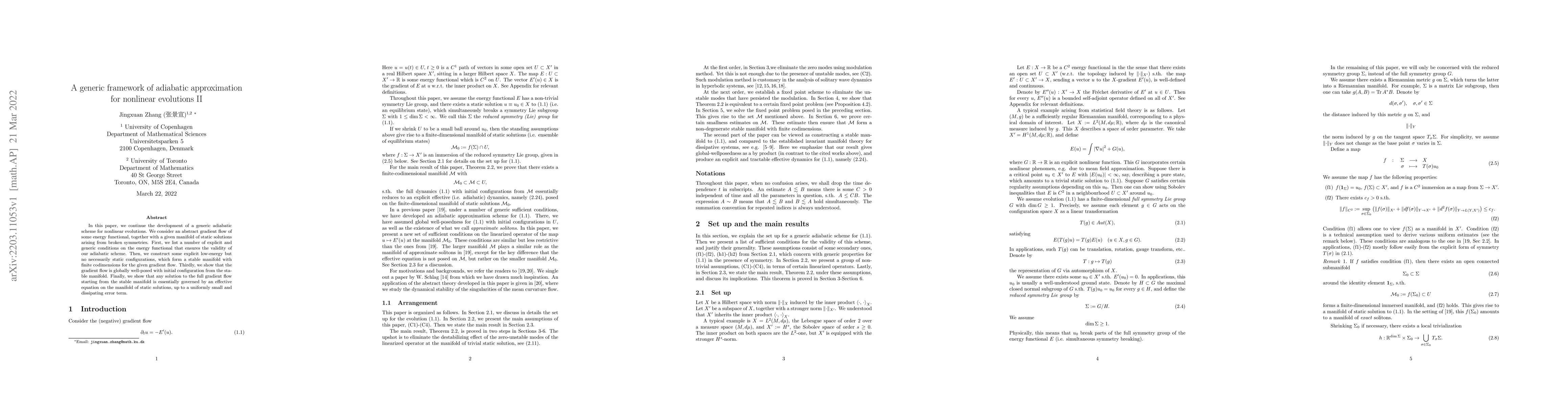 Thumbnail for A generic framework of adiabatic approximation for nonlinear evolutions
  II