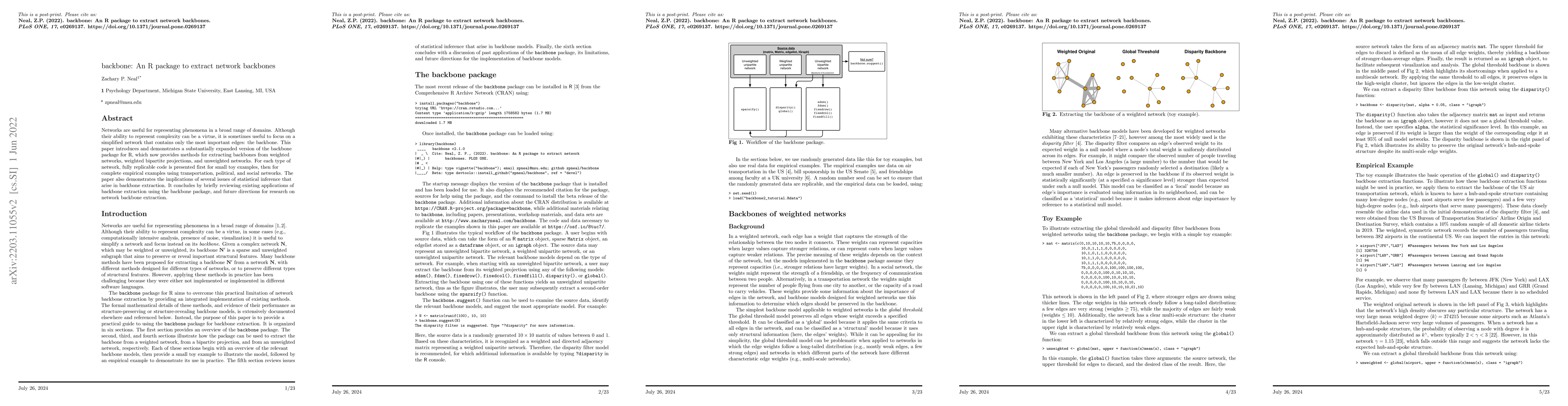 Thumbnail for backbone: An R package to extract network backbones