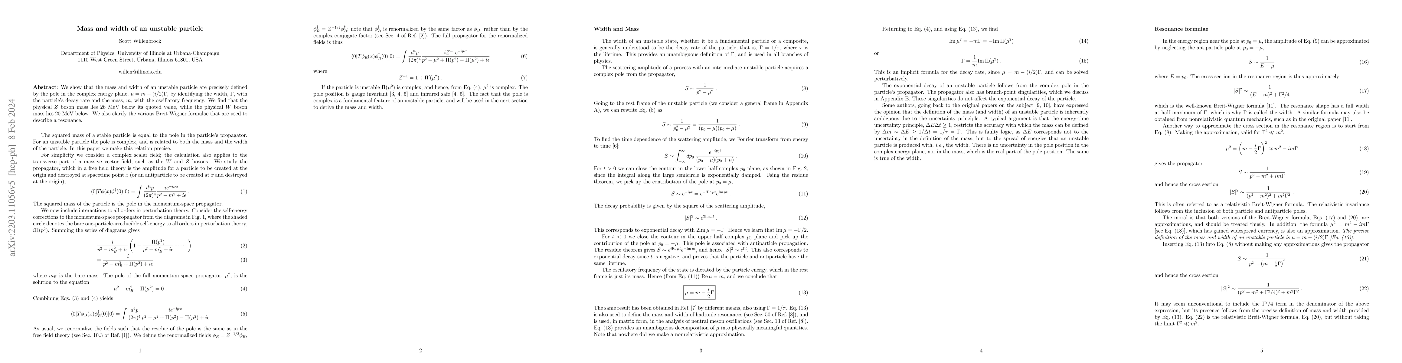 Thumbnail for Mass and width of an unstable particle