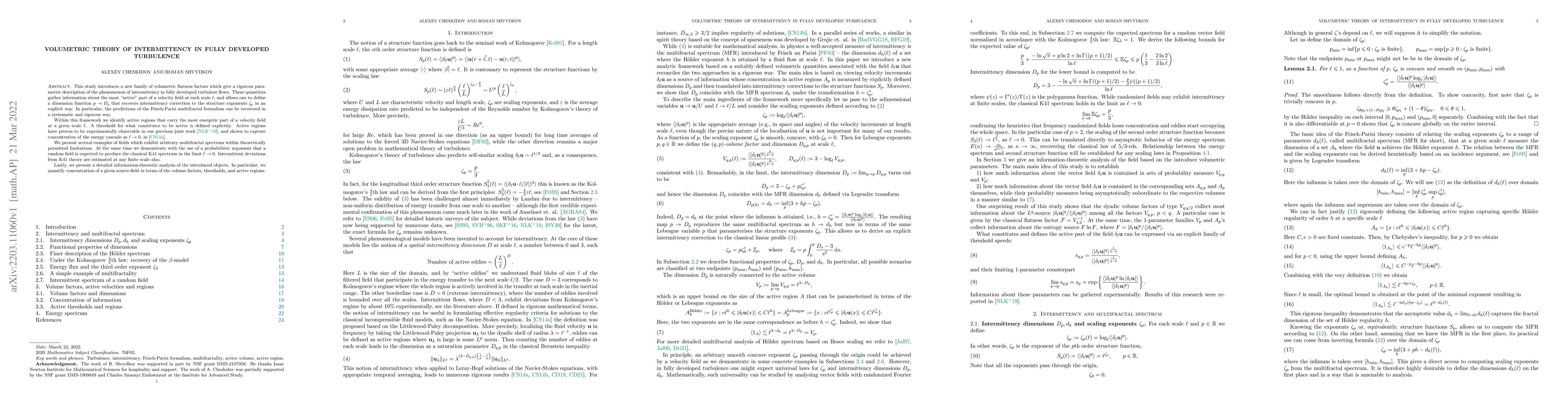 Thumbnail for Volumetric theory of intermittency in fully developed turbulence
