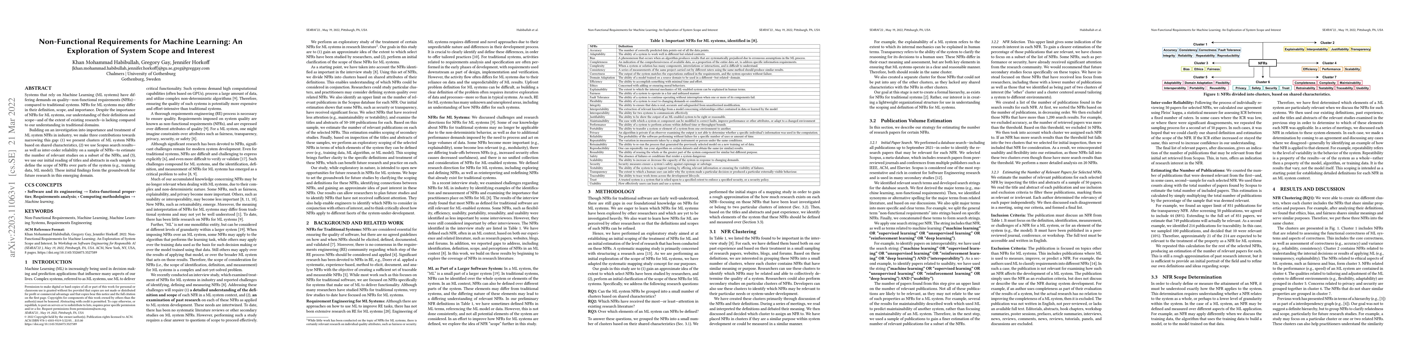 Thumbnail for Non-Functional Requirements for Machine Learning: An Exploration of
  System Scope and Interest