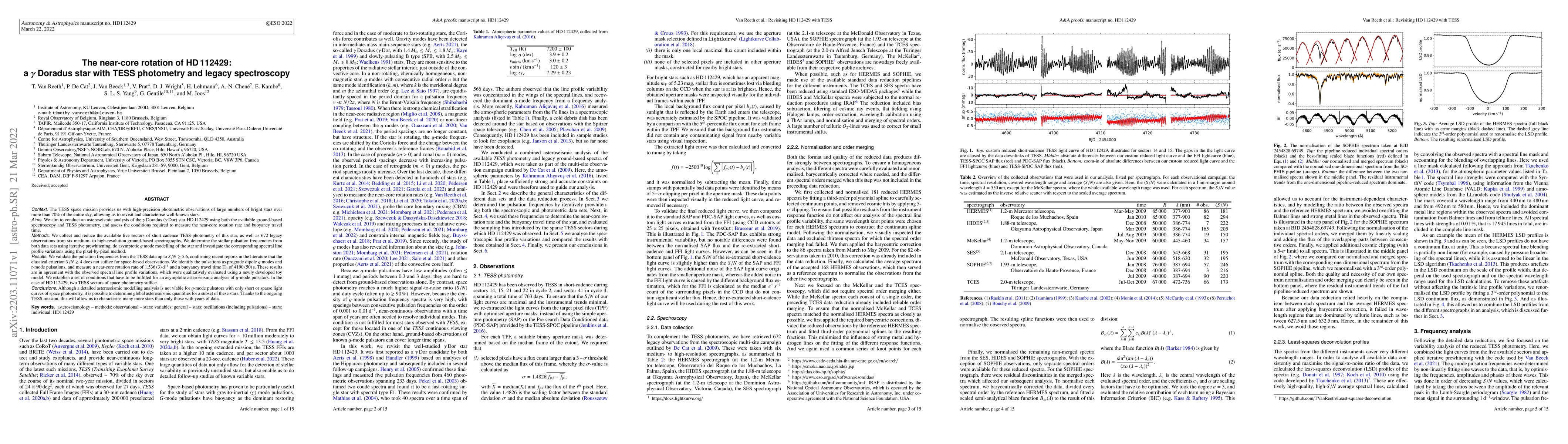 Thumbnail for The near-core rotation of HD 112429: a gamma Doradus star with TESS
  photometry and legacy spectroscopy