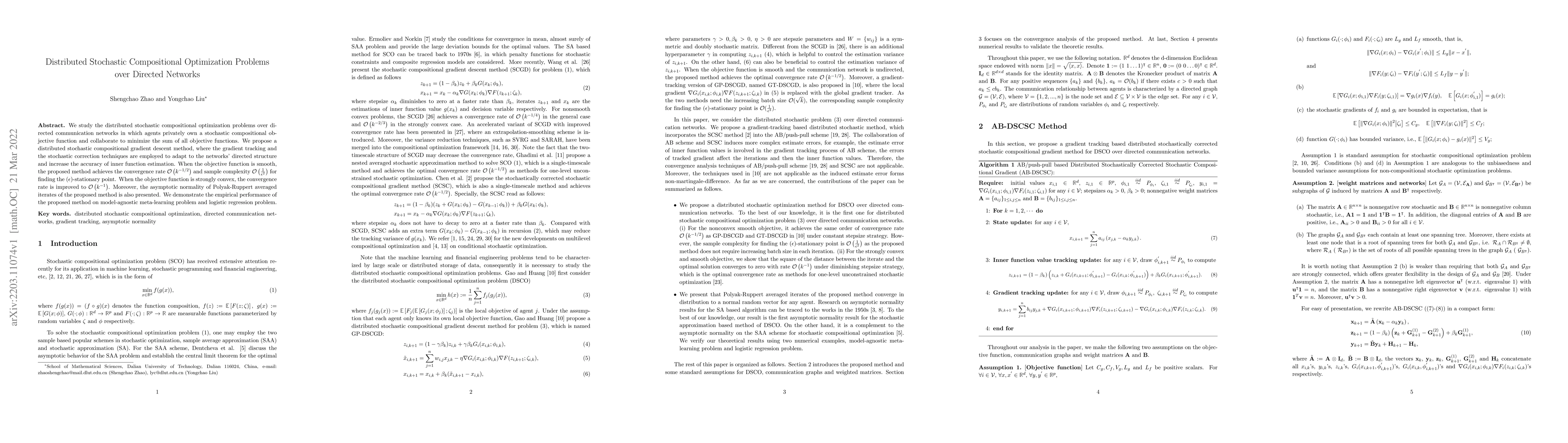 Thumbnail for Distributed Stochastic Compositional Optimization Problems over Directed
  Networks