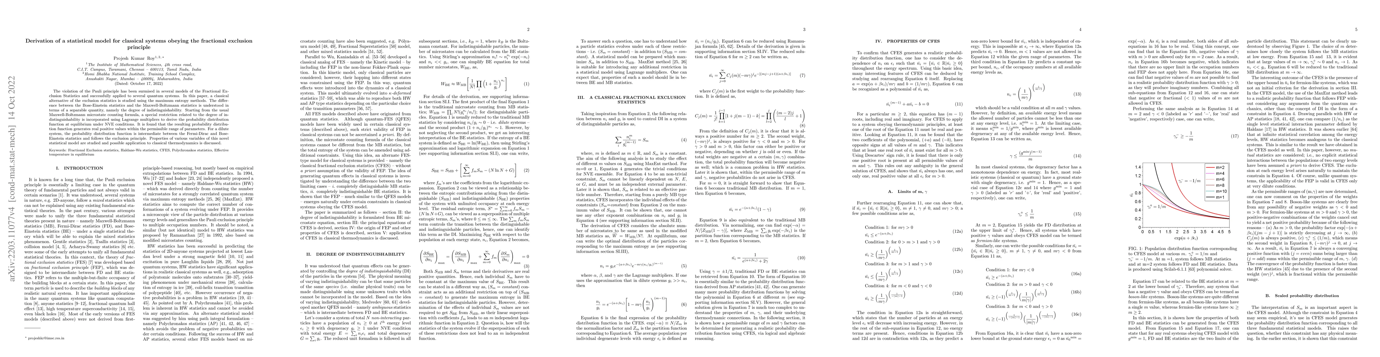 Thumbnail for Derivation of a statistical model for classical systems obeying
  fractional exclusion principle
