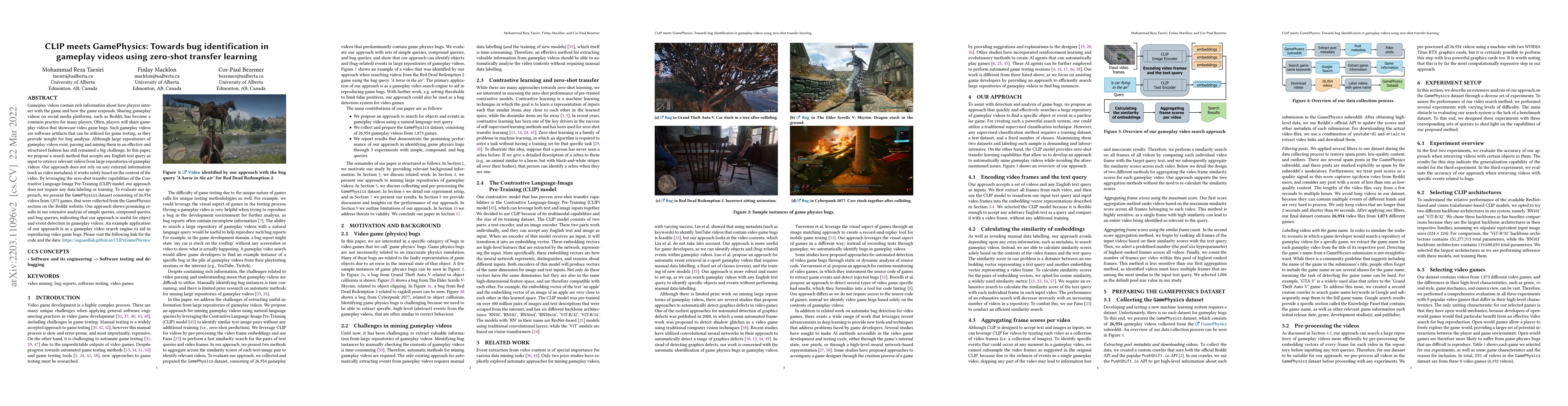 Thumbnail for CLIP meets GamePhysics: Towards bug identification in gameplay videos
  using zero-shot transfer learning