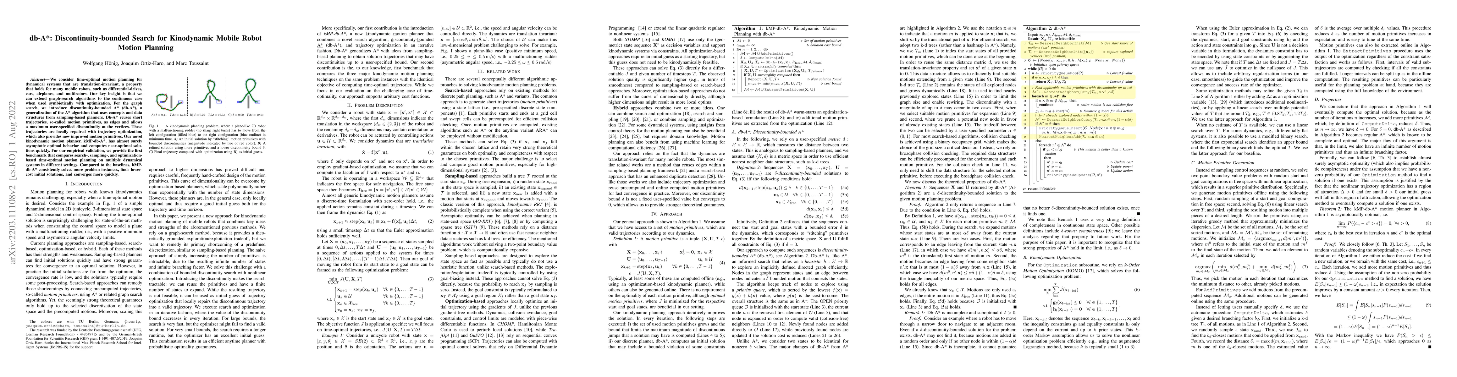 Thumbnail for db-A*: Discontinuity-bounded Search for Kinodynamic Mobile Robot Motion
  Planning
