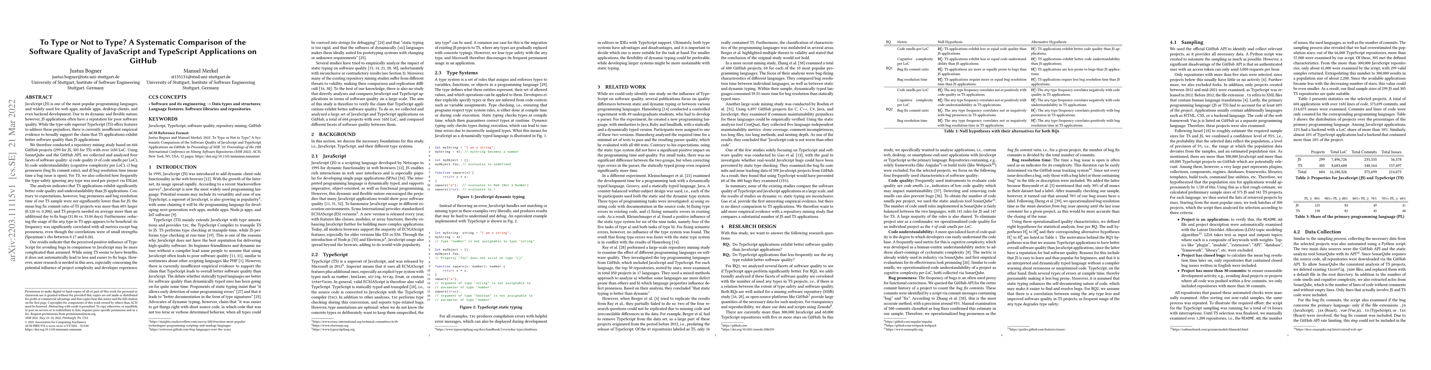 Thumbnail for To Type or Not to Type? A Systematic Comparison of the Software Quality
  of JavaScript and TypeScript Applications on GitHub