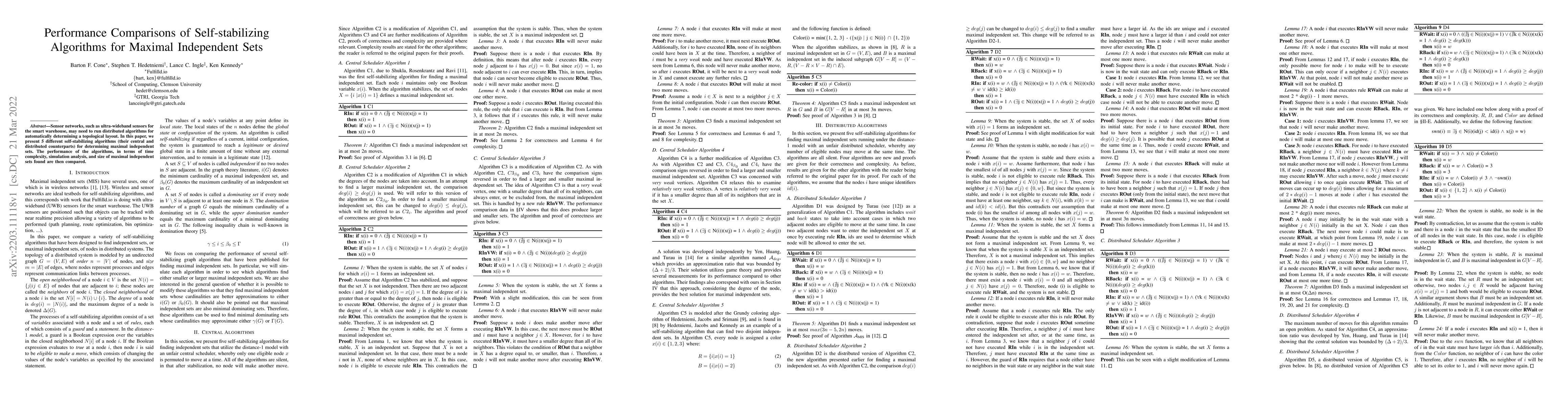 Thumbnail for Performance Comparisons of Self-stabilizing Algorithms for Maximal
  Independent Sets