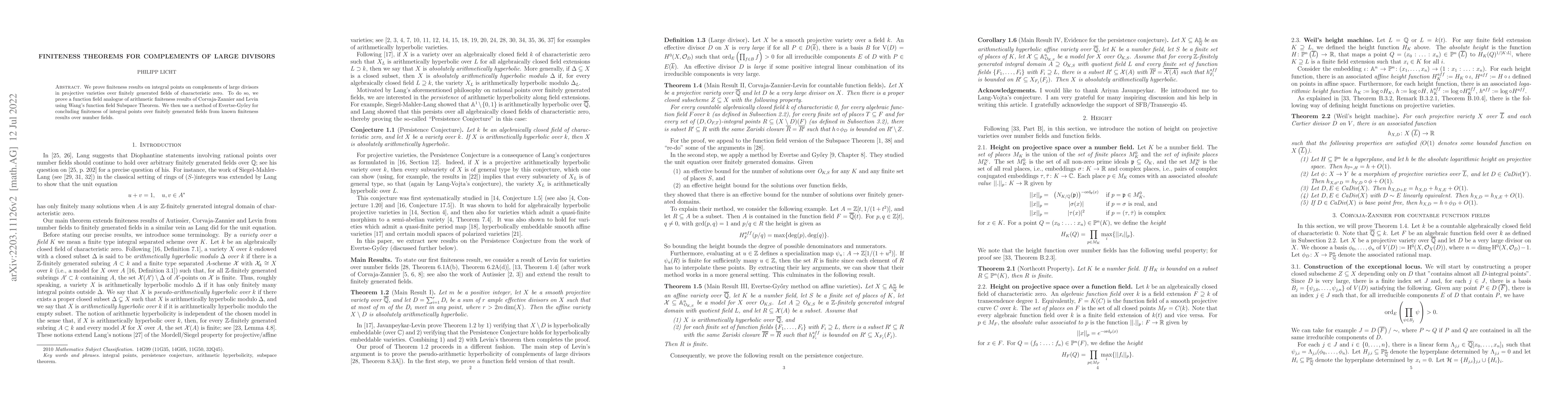 Thumbnail for Finiteness theorems for complements of large divisors
