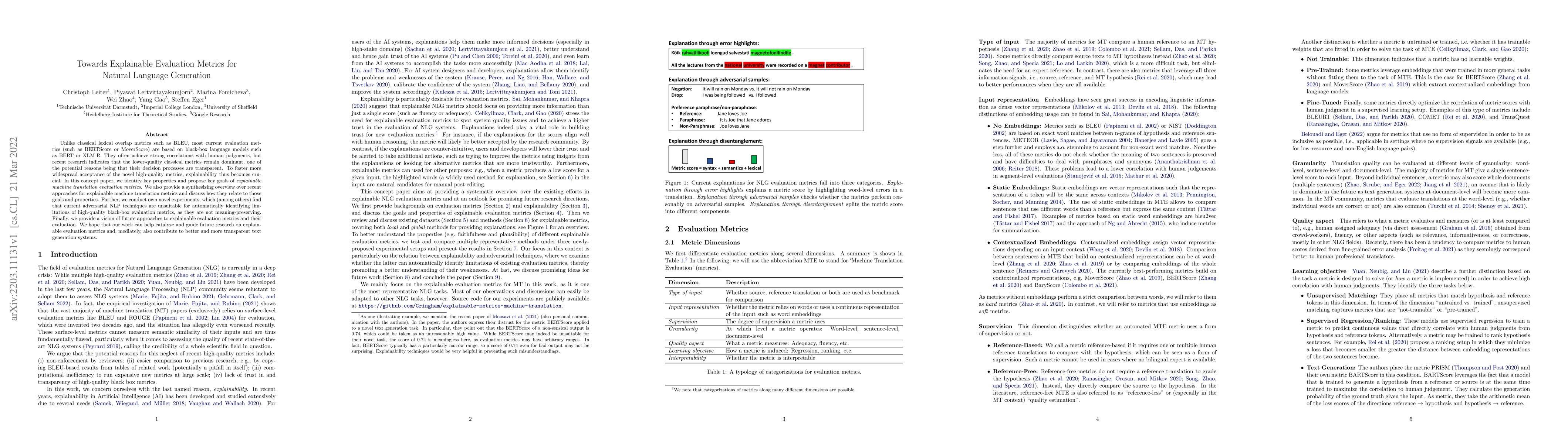 Thumbnail for Towards Explainable Evaluation Metrics for Natural Language Generation