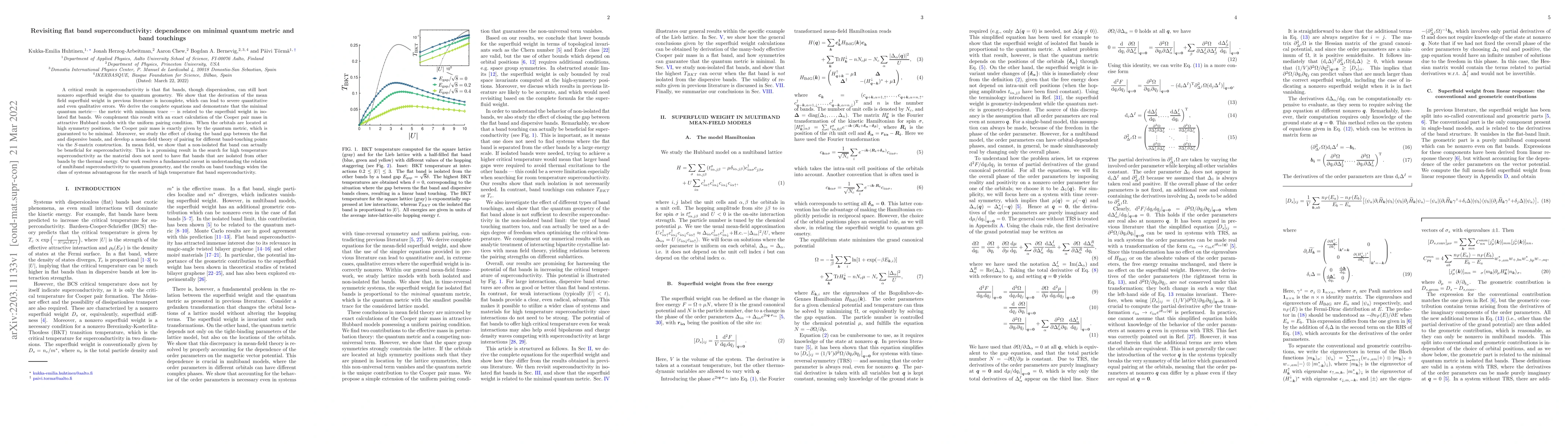 Thumbnail for Revisiting flat band superconductivity: dependence on minimal quantum
  metric and band touchings