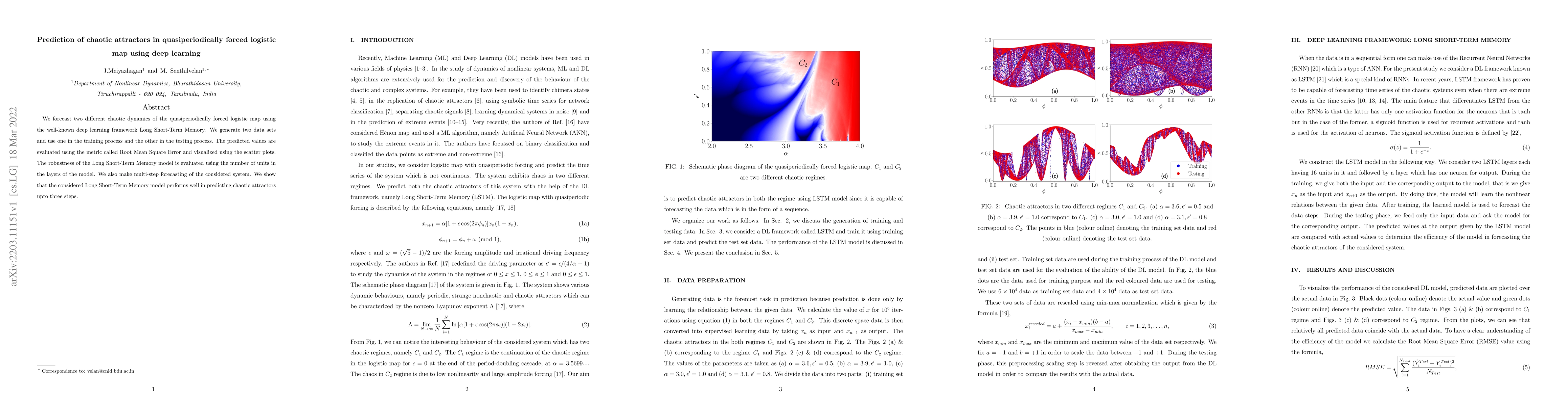 Thumbnail for Prediction of chaotic attractors in quasiperiodically forced logistic
  map using deep learning