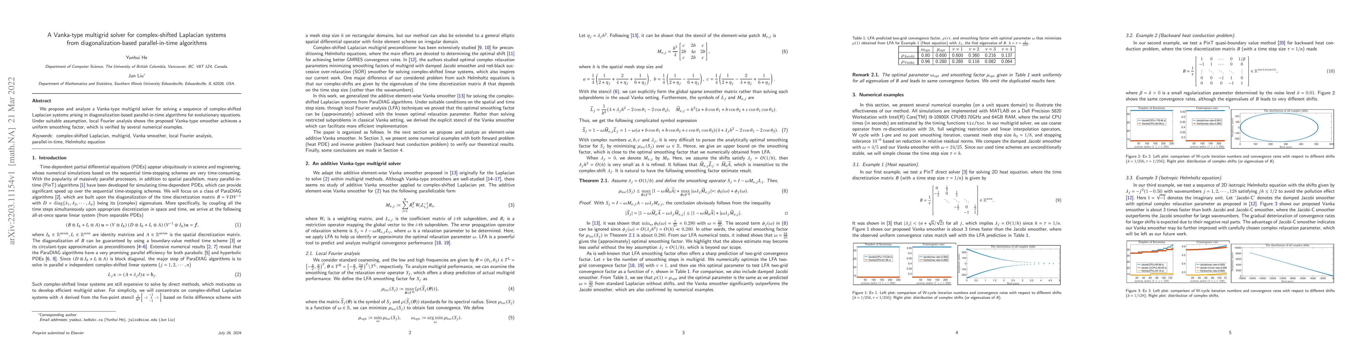 Thumbnail for A Vanka-type multigrid solver for complex-shifted Laplacian systems from
  diagonalization-based parallel-in-time algorithms