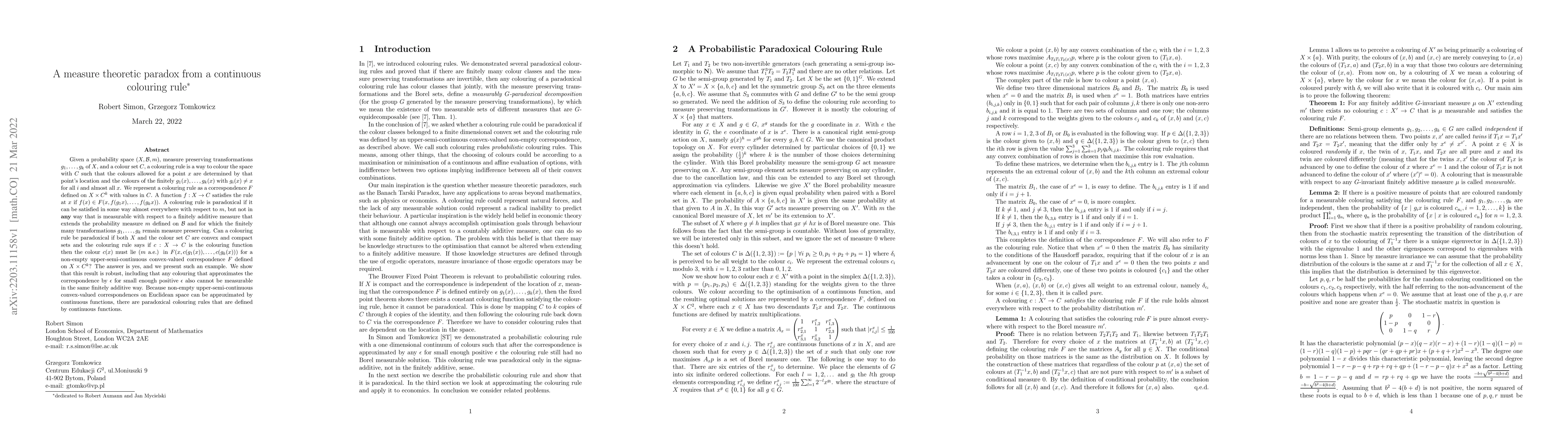 Thumbnail for A Measure Theoretic Paradox from a continuous colouring rule