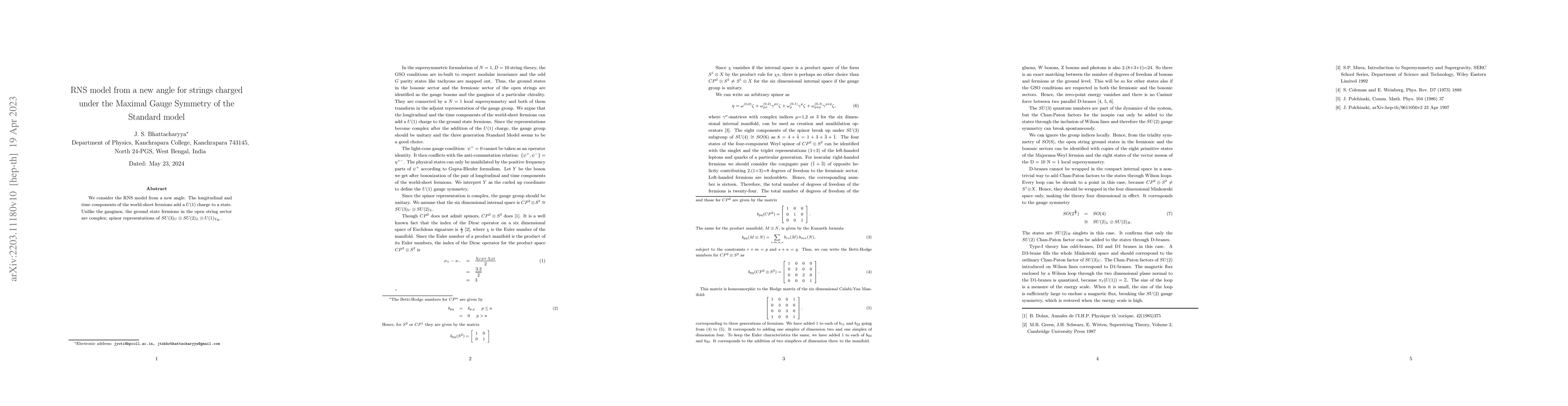 Thumbnail for RNS model from a new angle for strings charged under the Maximal Gauge
  Symmetry of the Standard model