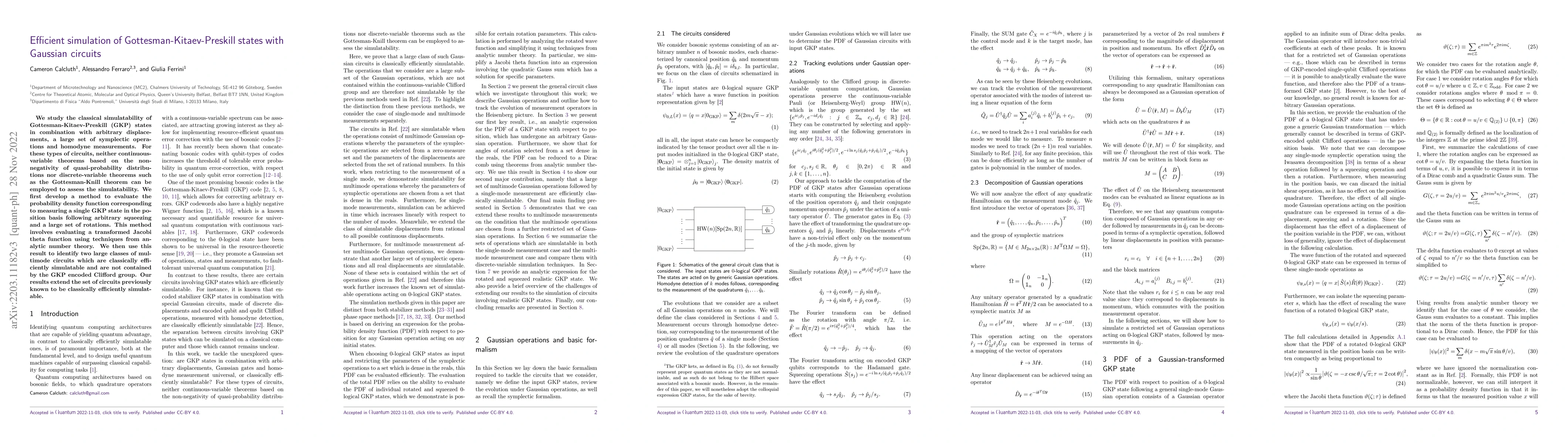 Thumbnail for Efficient simulation of Gottesman-Kitaev-Preskill states with Gaussian
  circuits