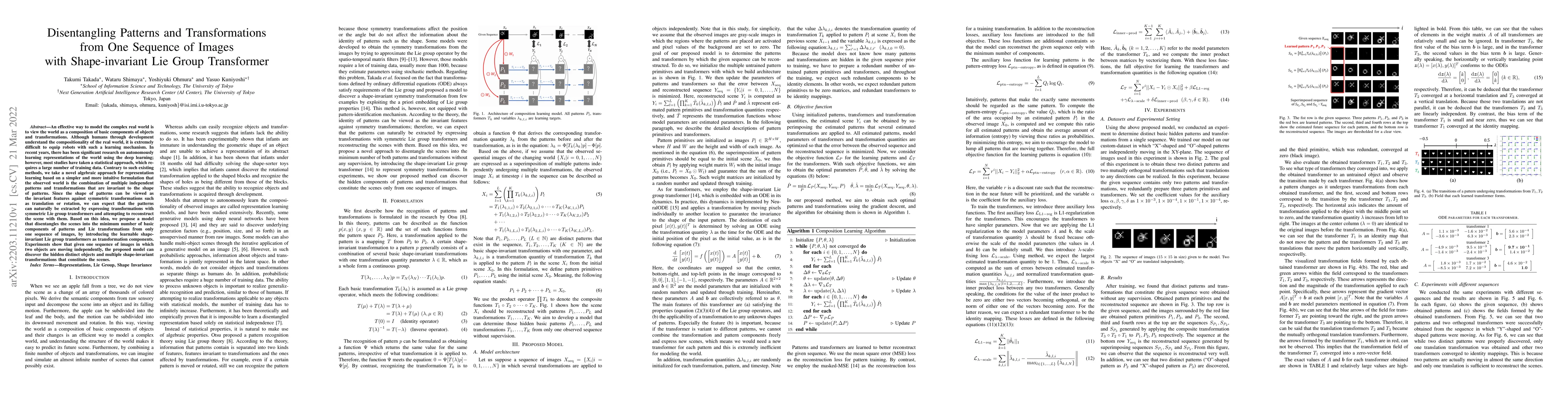 Thumbnail for Disentangling Patterns and Transformations from One Sequence of Images
  with Shape-invariant Lie Group Transformer