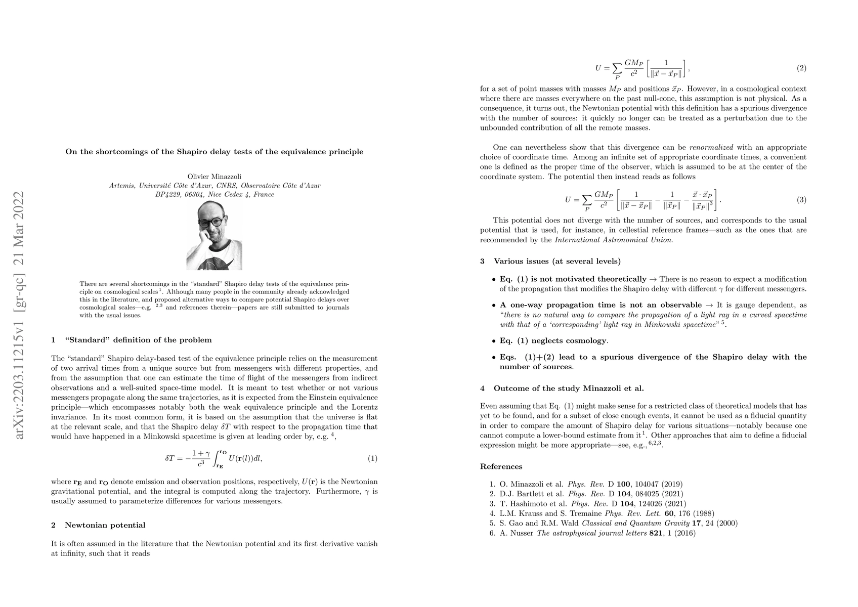 Thumbnail for On the shortcomings of the Shapiro delay tests of the equivalence
  principle