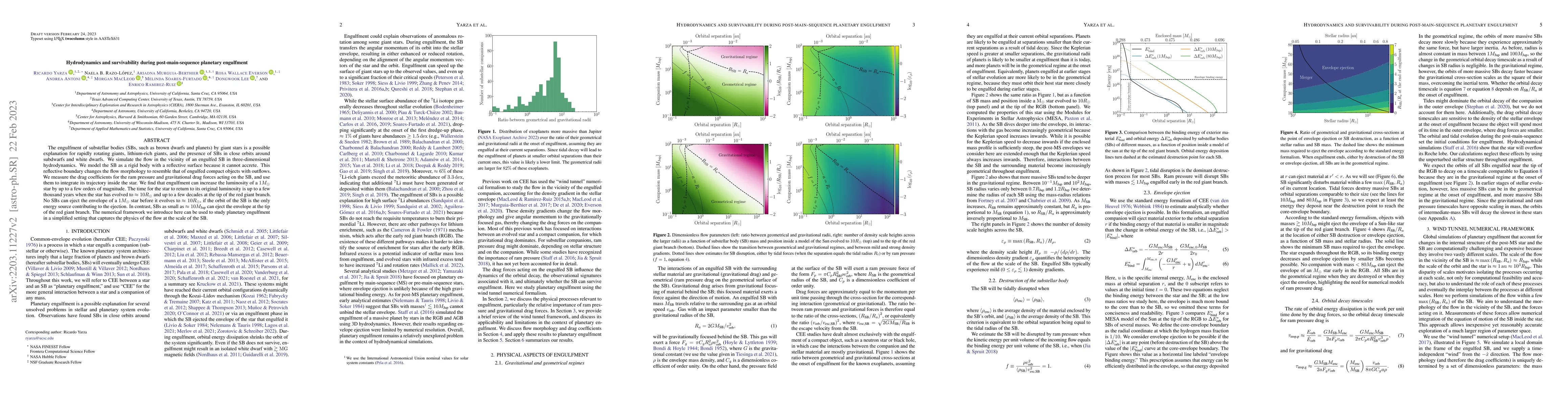 Thumbnail for Hydrodynamics and survivability during post-main-sequence planetary
  engulfment