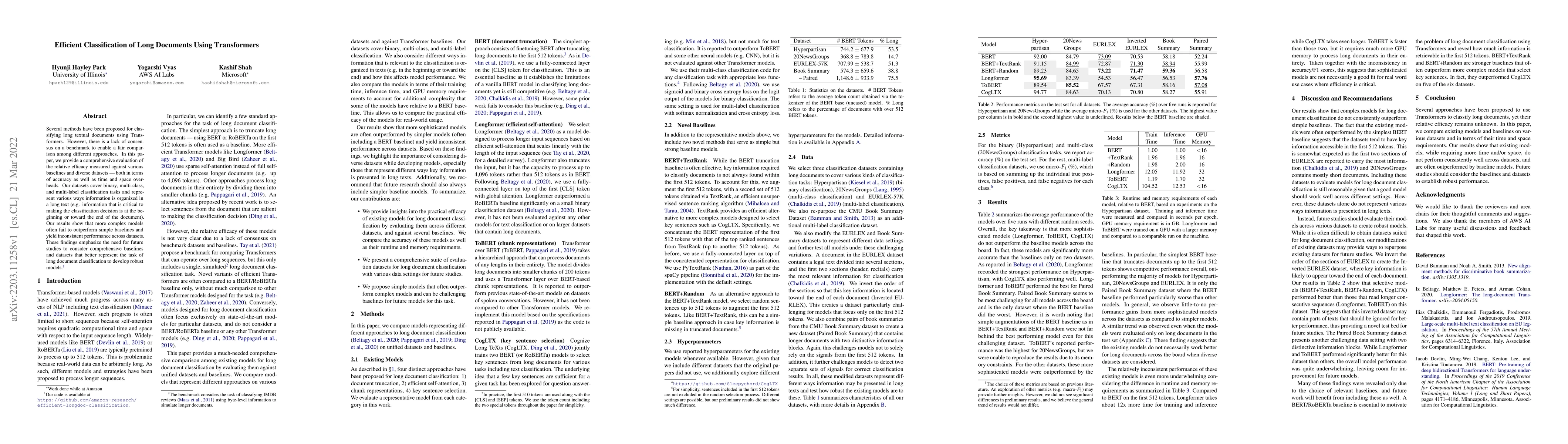 Thumbnail for Efficient Classification of Long Documents Using Transformers