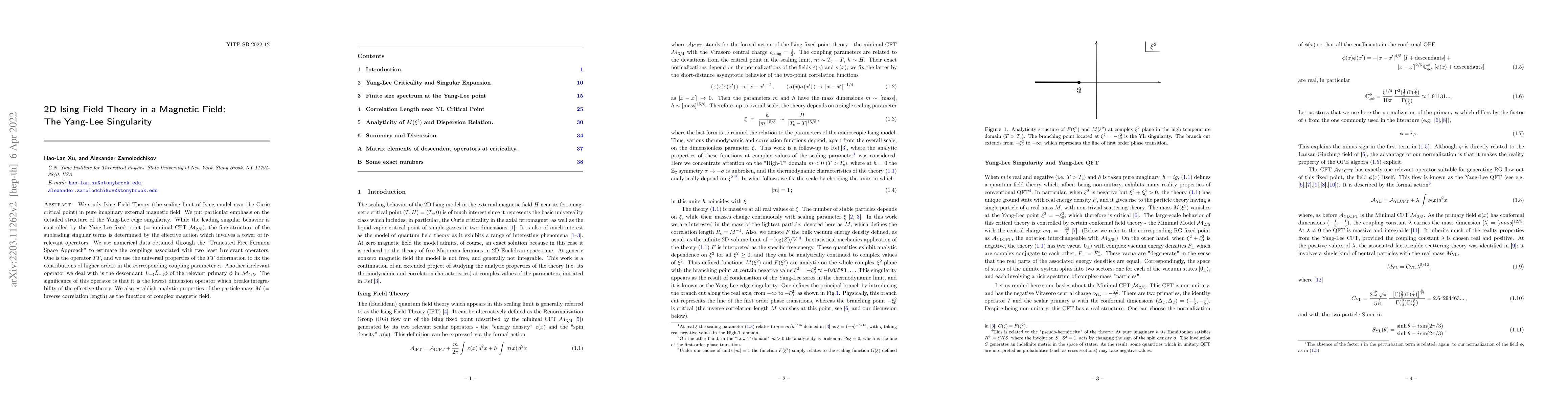 Thumbnail for 2D Ising Field Theory in a Magnetic Field: The Yang-Lee Singularity