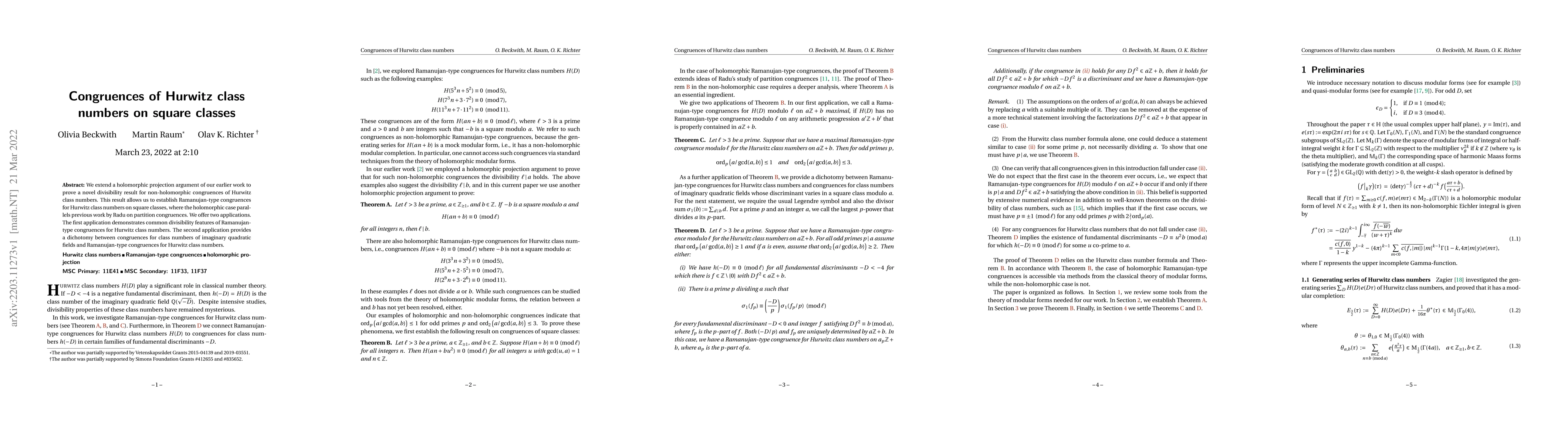 Thumbnail for Congruences of Hurwitz class numbers on square classes