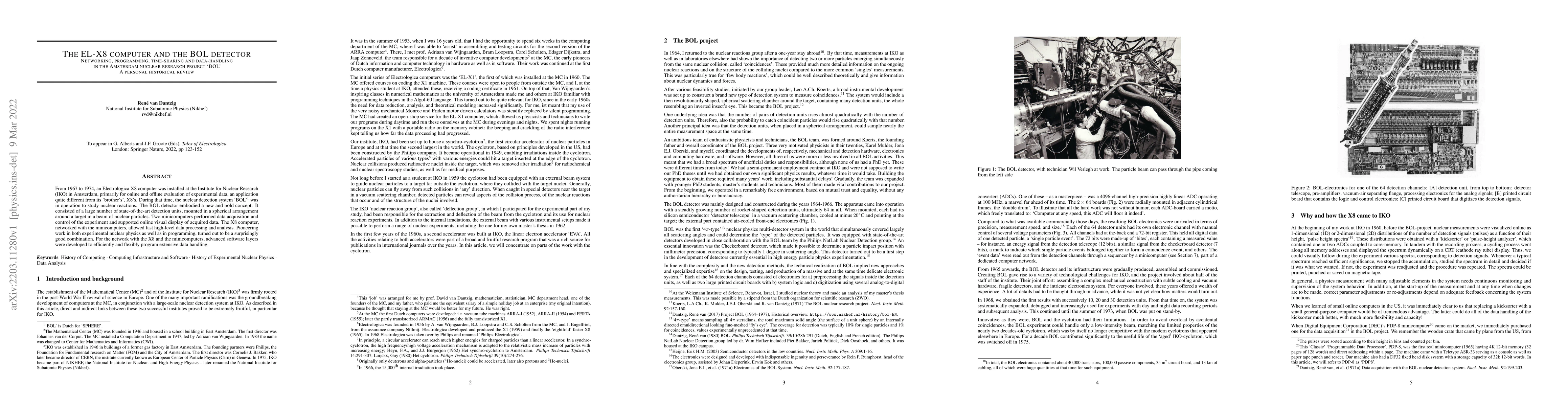 Thumbnail for The EL-X8 computer and the BOL detector Networking, programming,
  time-sharing and data-handling in the Amsterdam nuclear research project
  `BOL' A personal historical review