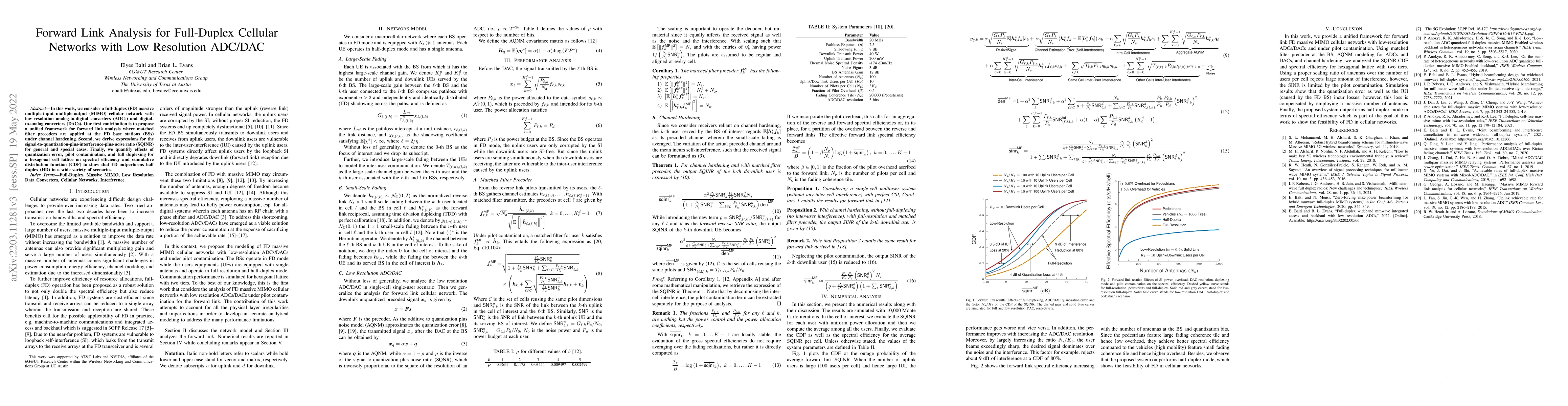 Thumbnail for Forward Link Analysis for Full-Duplex Cellular Networks with Low
  Resolution ADC/DAC