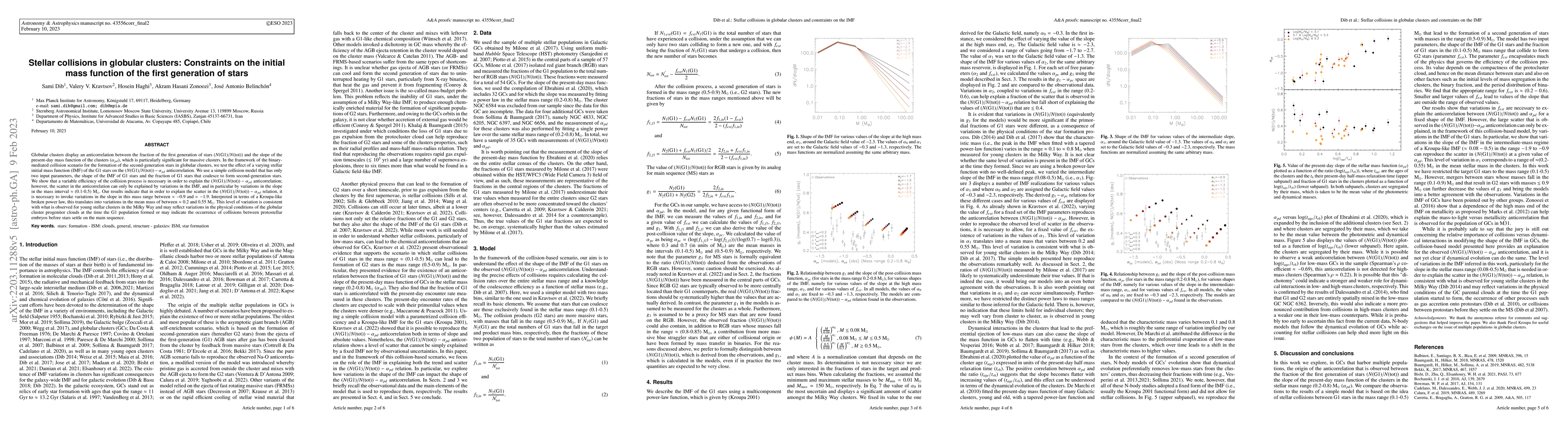 Thumbnail for Stellar collisions in globular clusters: Constraints on the initial mass
  function of the first generation of stars
