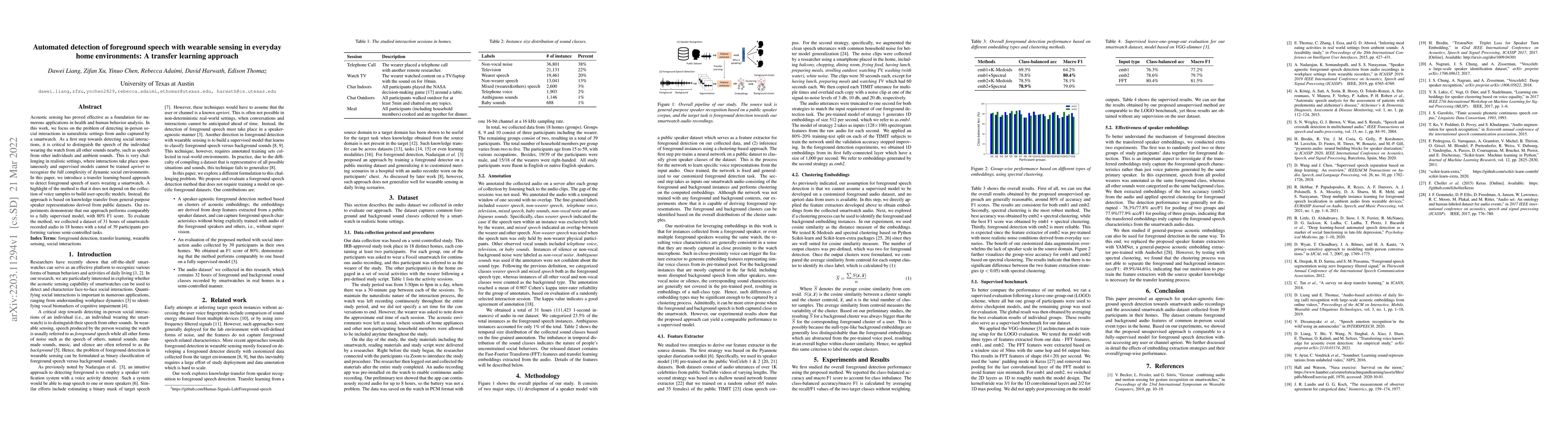 Thumbnail for Automated detection of foreground speech with wearable sensing in
  everyday home environments: A transfer learning approach