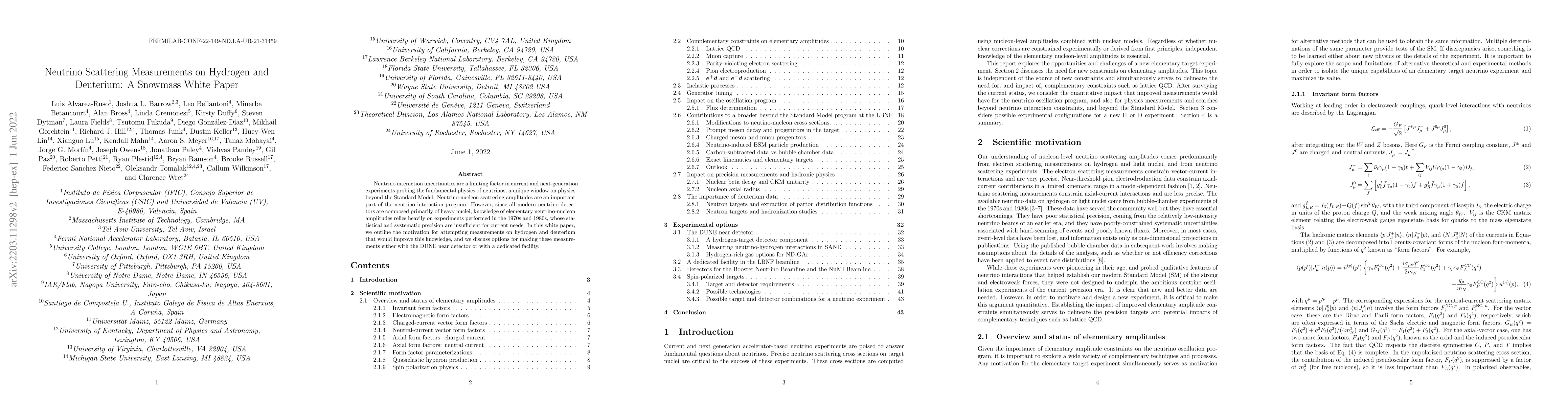 Thumbnail for Neutrino Scattering Measurements on Hydrogen and Deuterium: A Snowmass
  White Paper