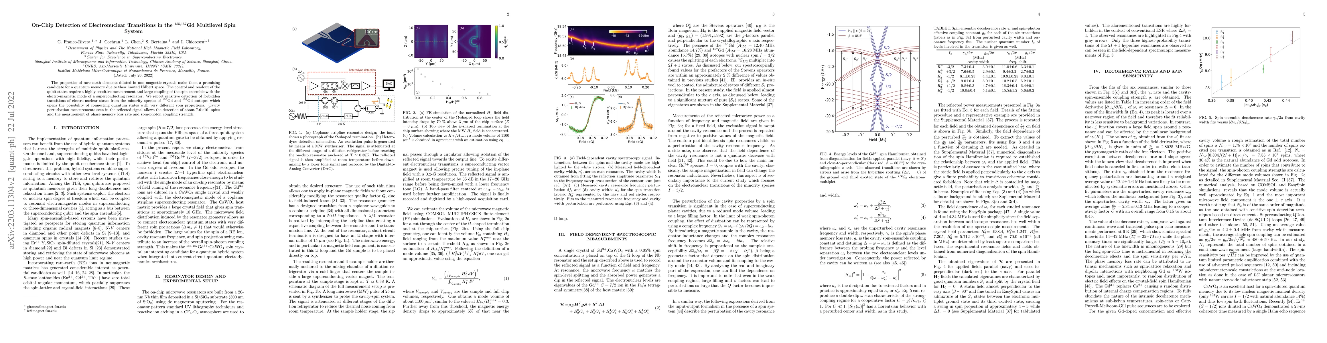 Thumbnail for On-Chip Detection of Electronuclear Transitions in the $^{155,157}$Gd
  Multilevel Spin System