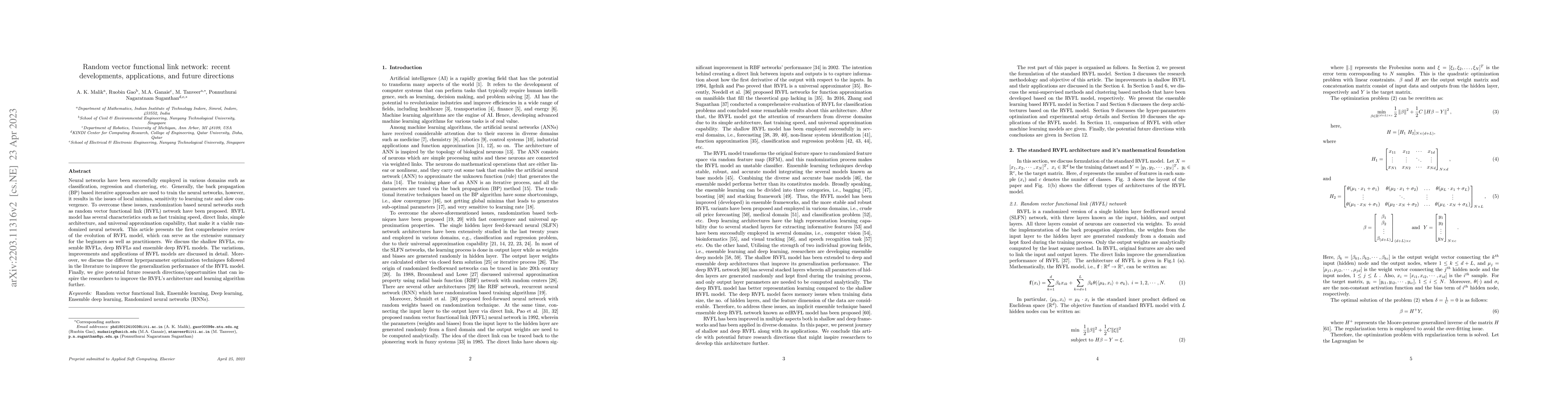 Thumbnail for Random vector functional link network: recent developments,
  applications, and future directions