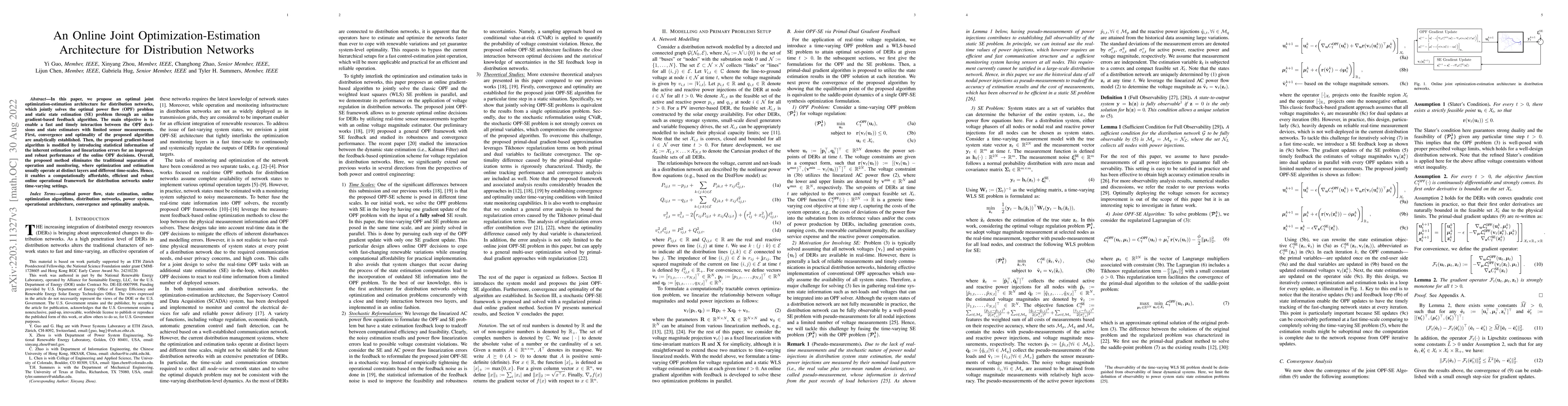 Thumbnail for An Online Joint Optimization-Estimation Architecture for Distribution
  Networks