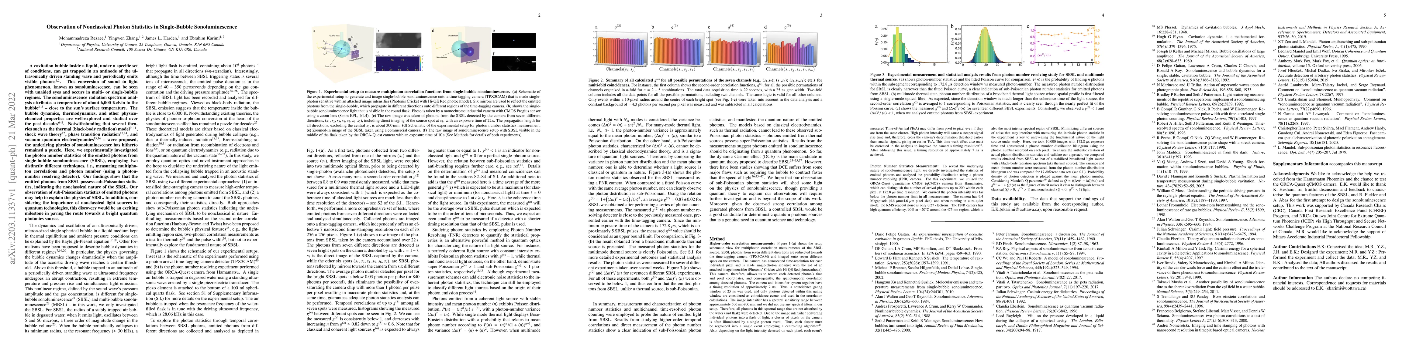 Thumbnail for Observation of Nonclassical Photon Statistics in Single-Bubble
  Sonoluminescence