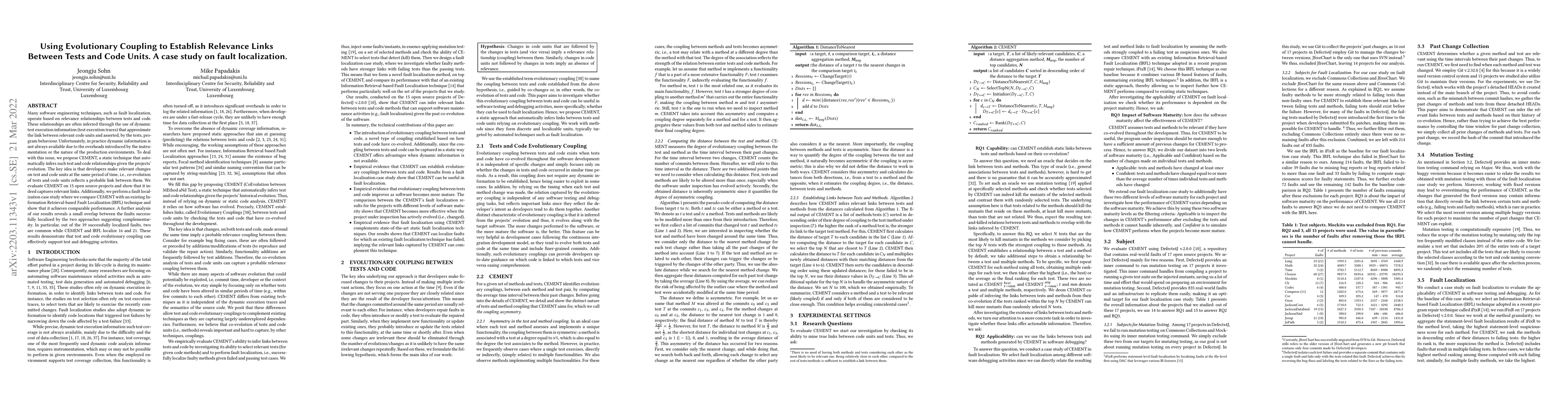 Thumbnail for Using Evolutionary Coupling to Establish Relevance Links Between Tests
  and Code Units. A case study on fault localization