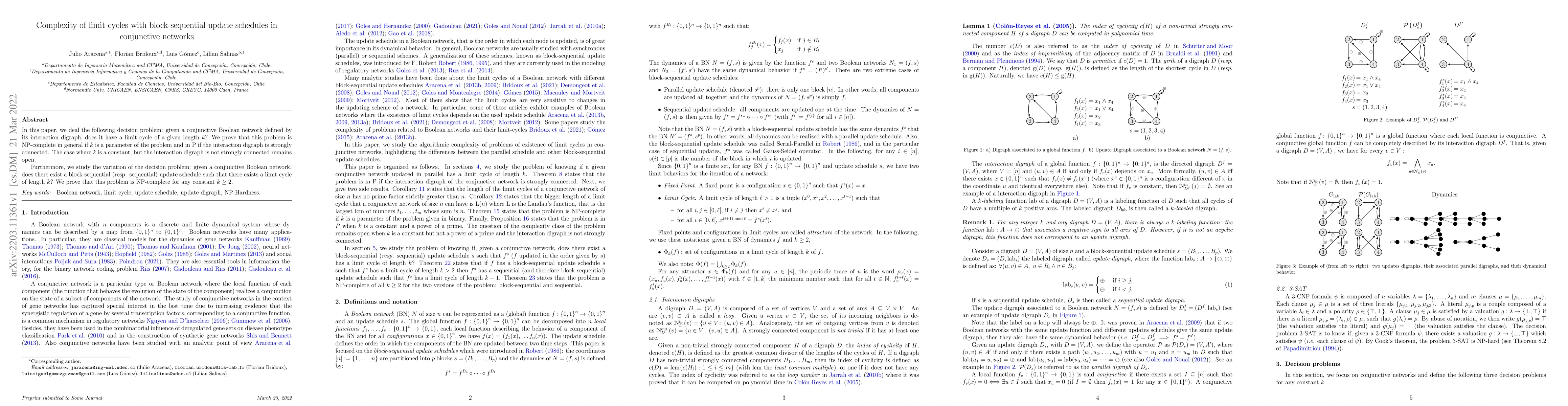 Thumbnail for Complexity of limit cycles with block-sequential update schedules in
  conjunctive networks