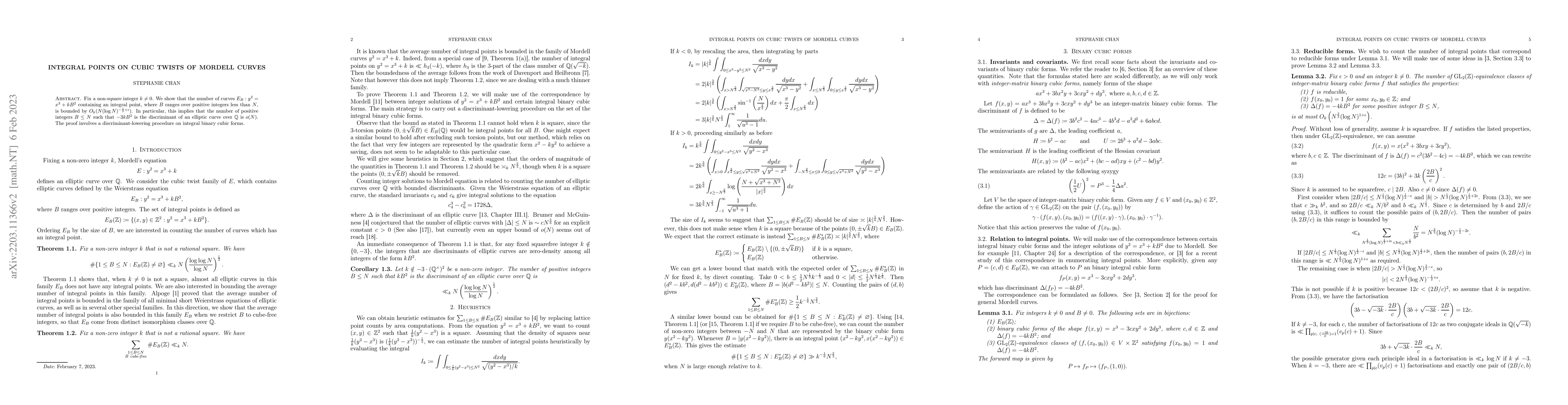 Thumbnail for Integral points on cubic twists of Mordell curves