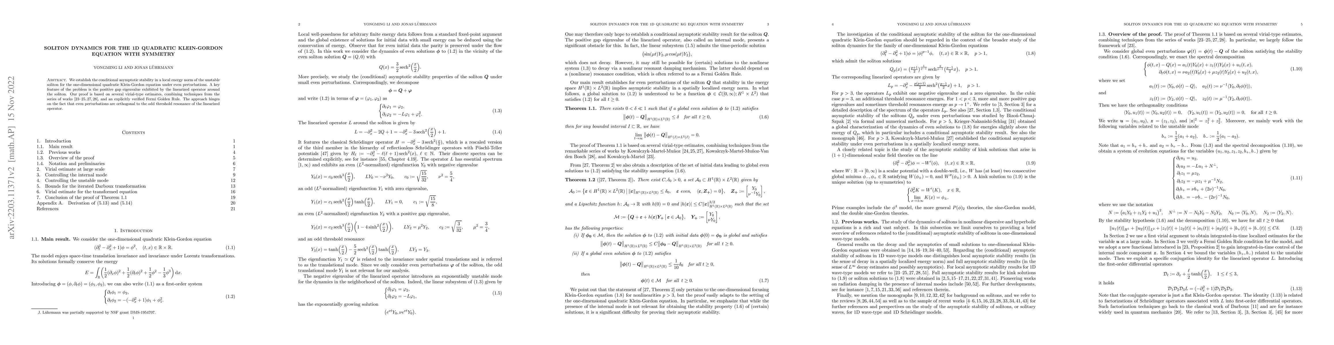 Thumbnail for Soliton dynamics for the 1D quadratic Klein-Gordon equation with
  symmetry