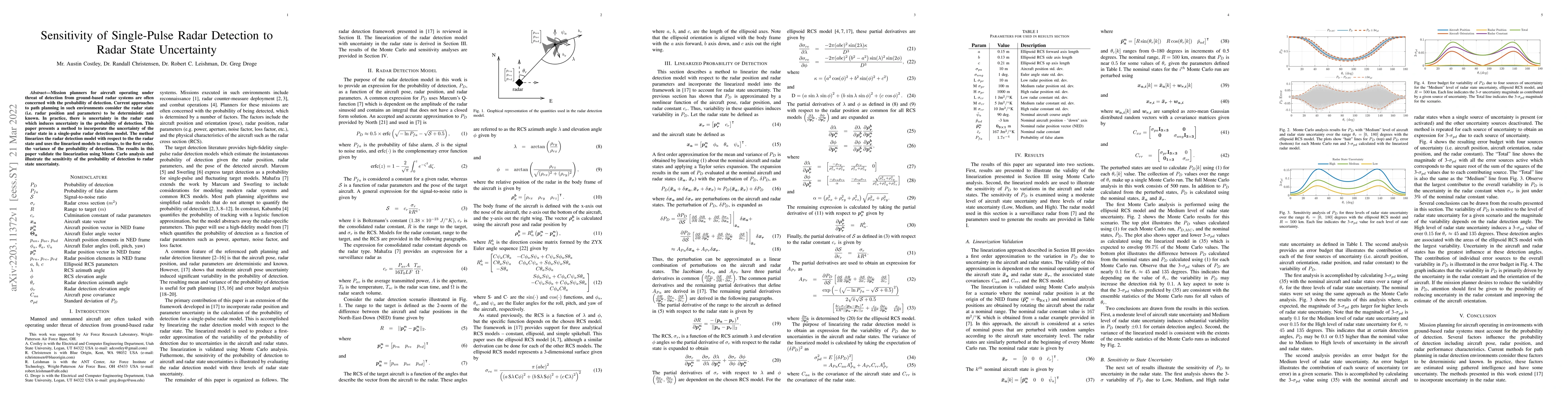 Thumbnail for Sensitivity of Single-Pulse Radar Detection to Radar State Uncertainty